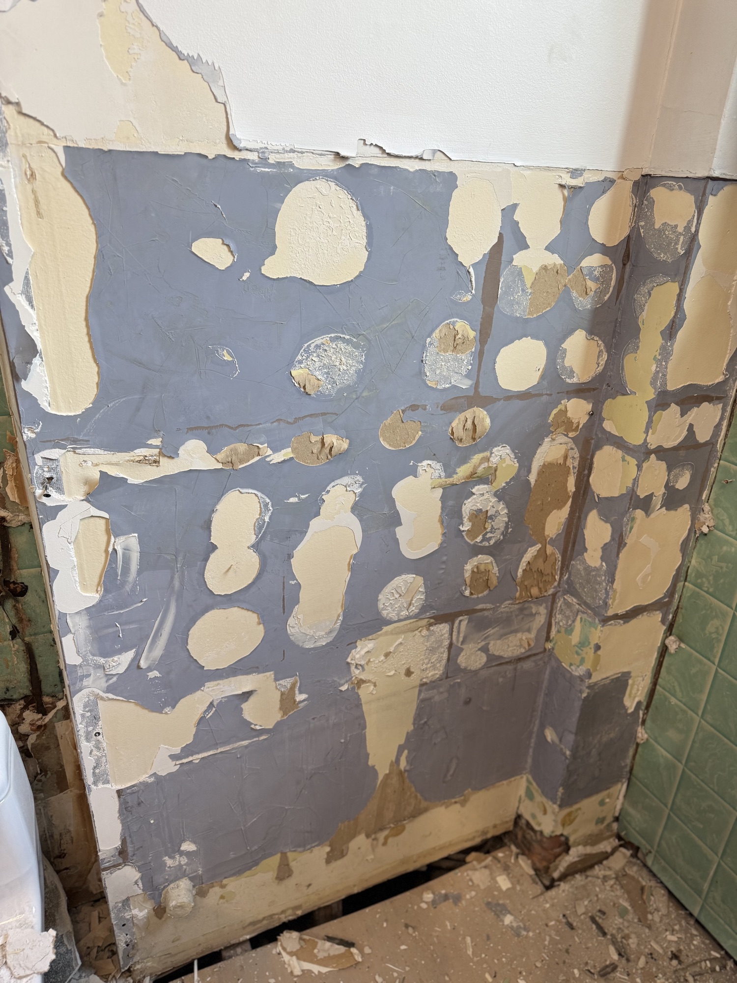 Bathroom wall with the old tile stripped off