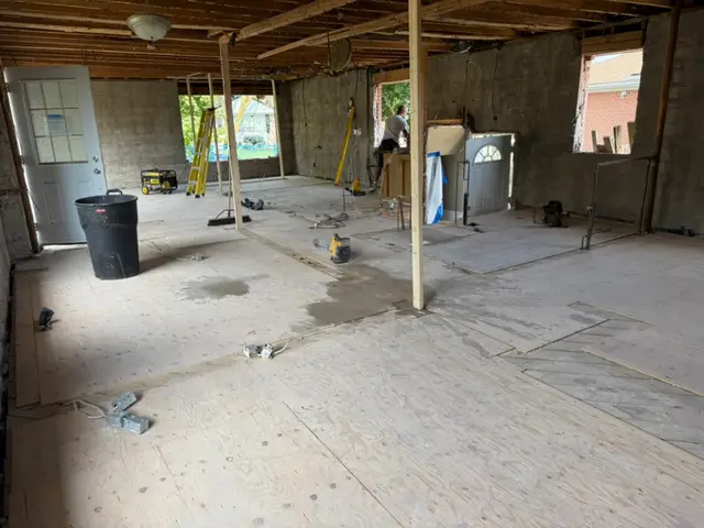 Main floor gutted to the block walls and joists